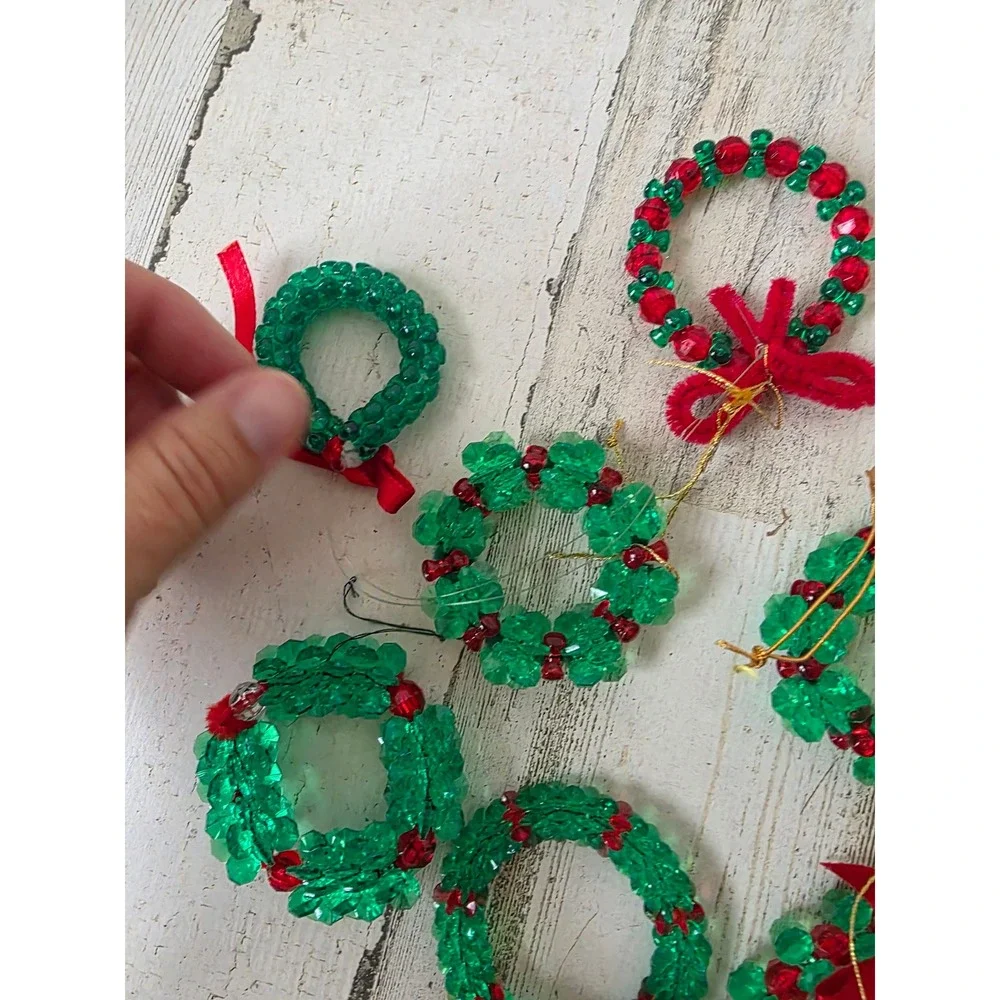 Vintage beaded candle wreath sequin ornament Xmas larger reefs